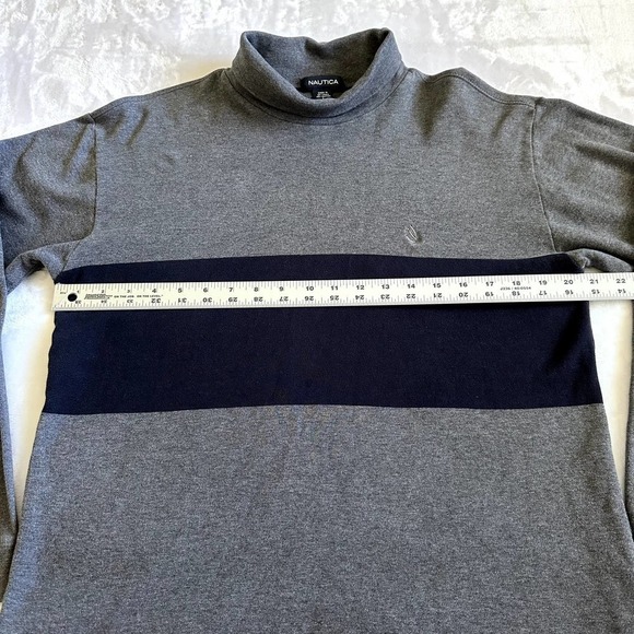 Nautica | Turtle Neck Knitted Sweater | Gray, Blue | Size: Large - Picture 5 of 7